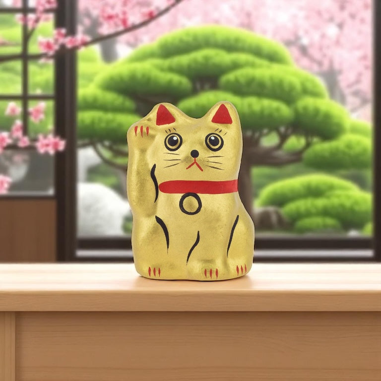 Chat Porte-bonheur Abondance Maneki Neko Shiro Doré