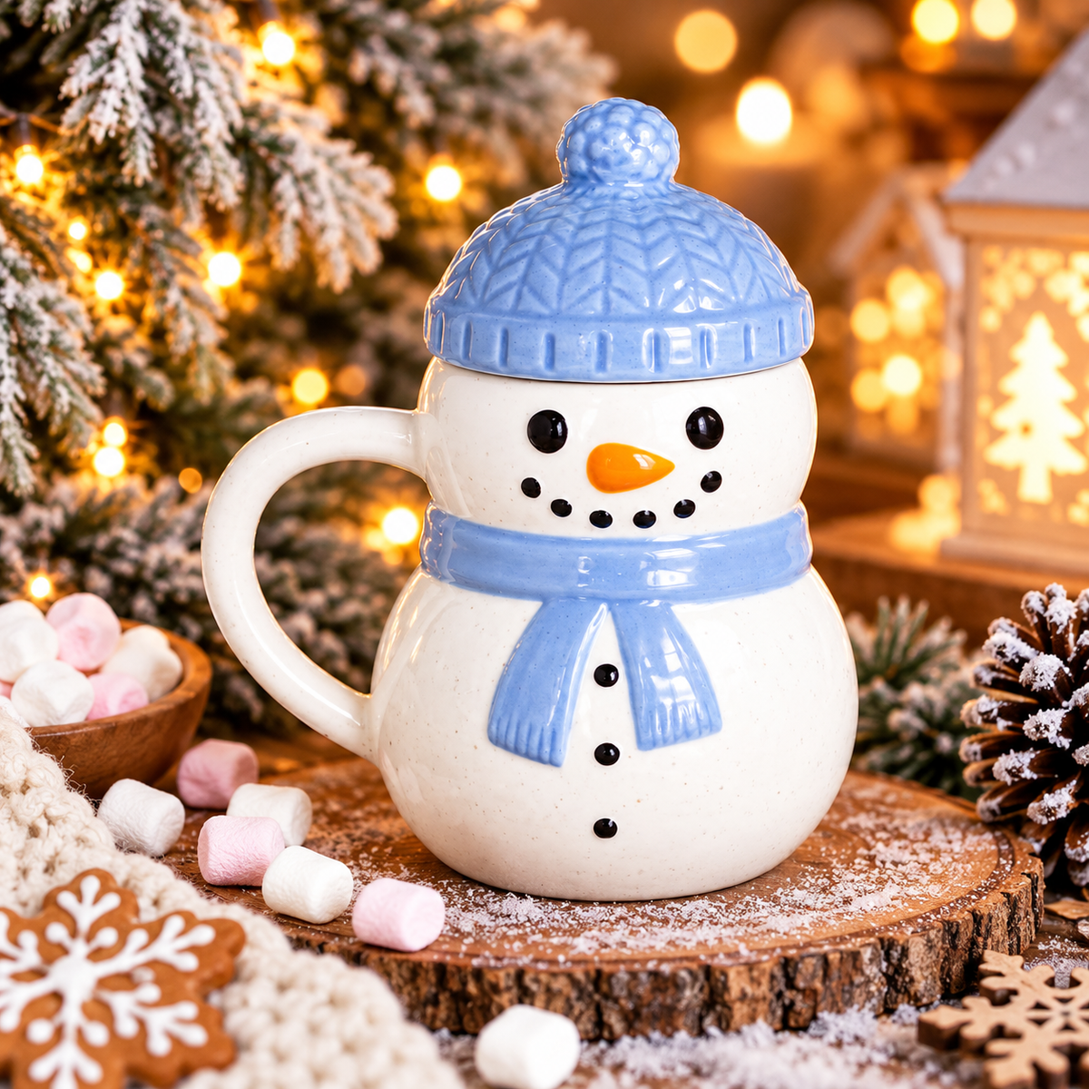 Mug à Couvercle Bonhomme de Neige d’Hiver