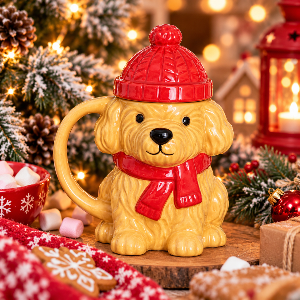 Mug à Couvercle Chiot de Noël