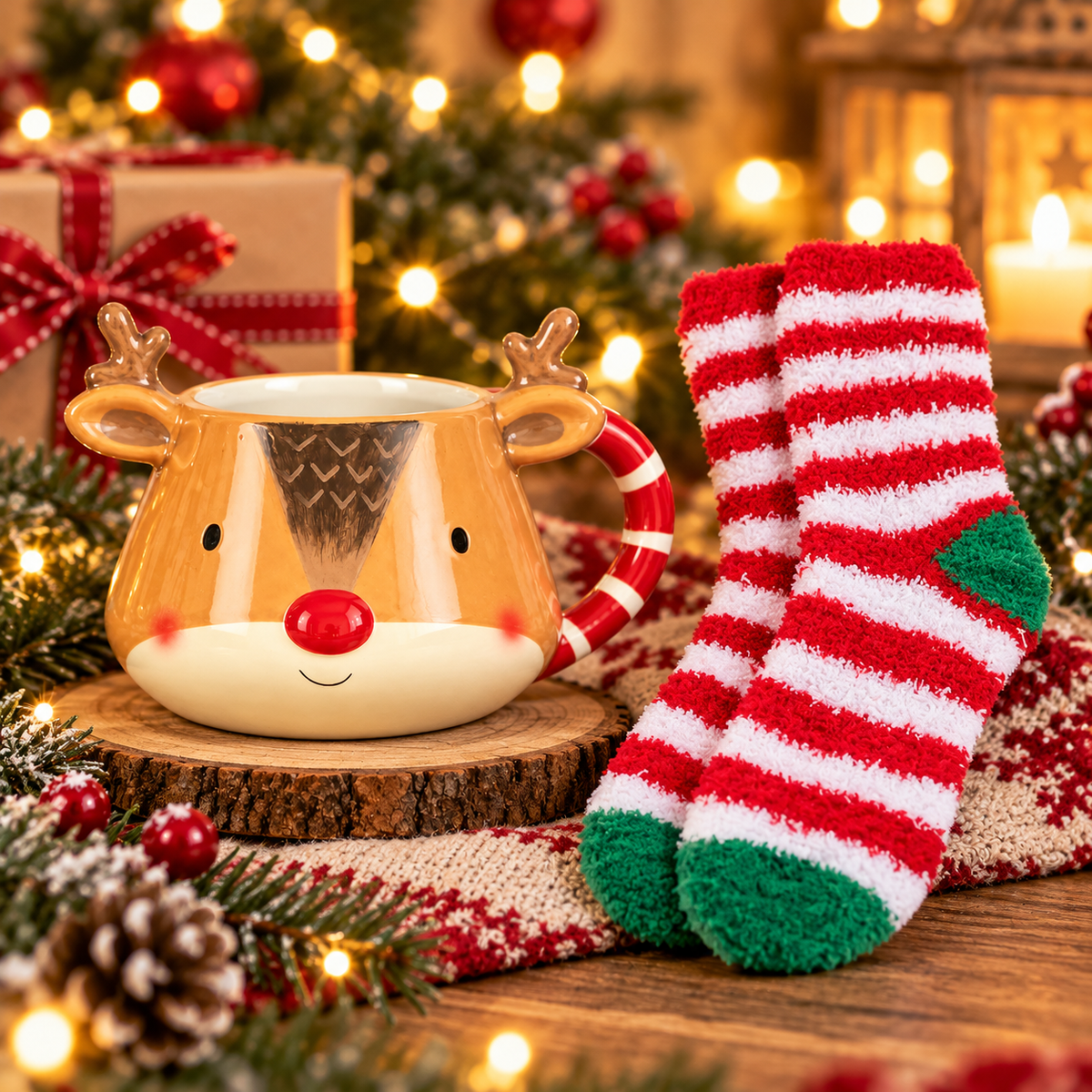 Ensemble Tasse & Chaussettes de Noël – Renne
