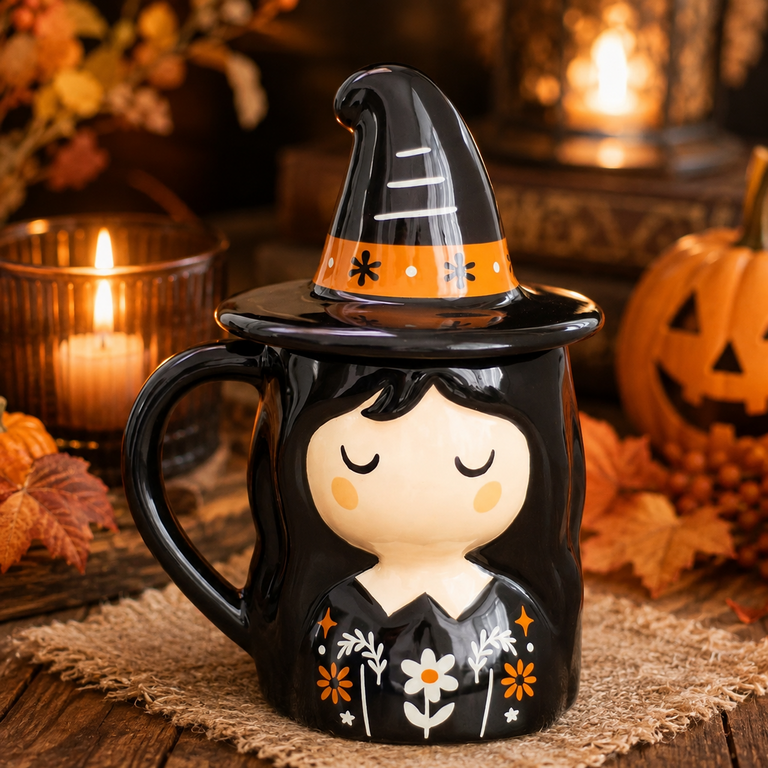 Mug « Sorcière des Bois » avec Couvercle Chapeau – 350 ml