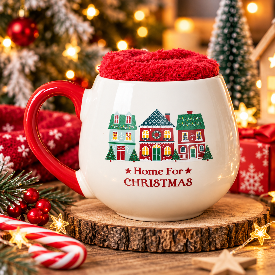 Ensemble Tasse & Chaussettes « Home for Christmas »