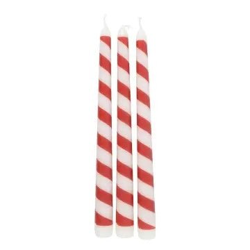 Ensemble de 3 Bougies Effilées Rayures Sucre d’Orge – Ambiance Festive de Noël