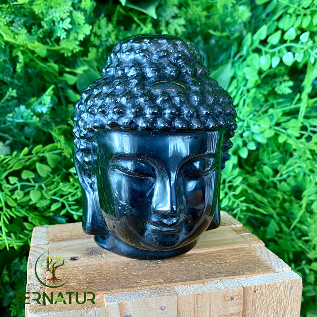 Tête de Bouddha Obsidienne Dorée
