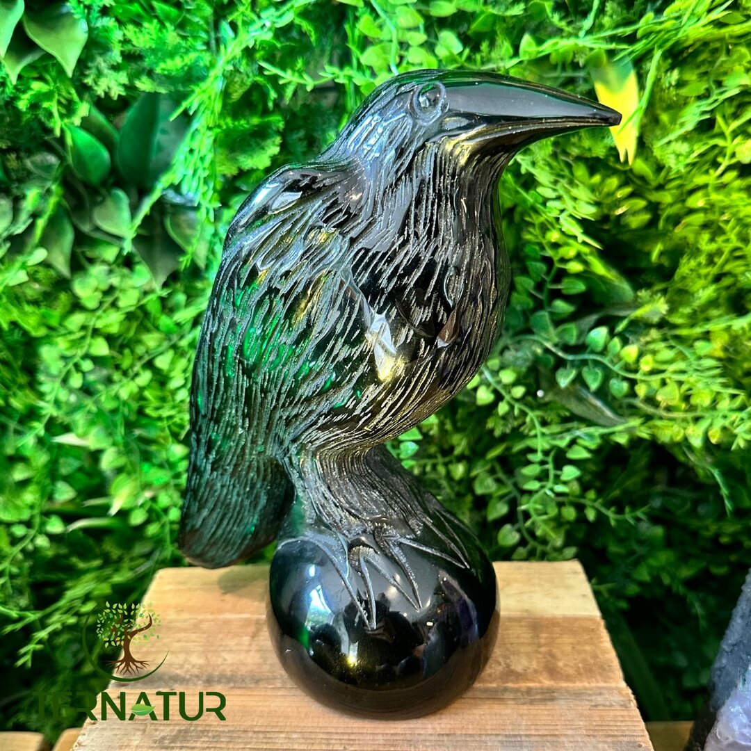 Grand Corbeau en Obsidienne Noire