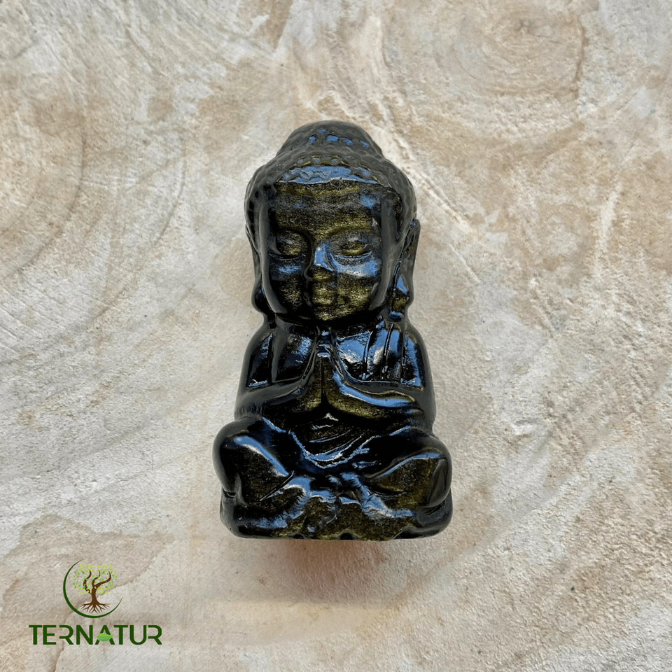 Bouddha Méditation en Obsidienne Dorée