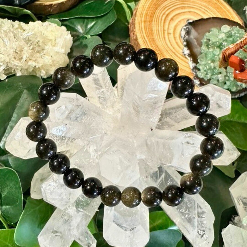 Bracelet Obsidienne Dorée - 8mm