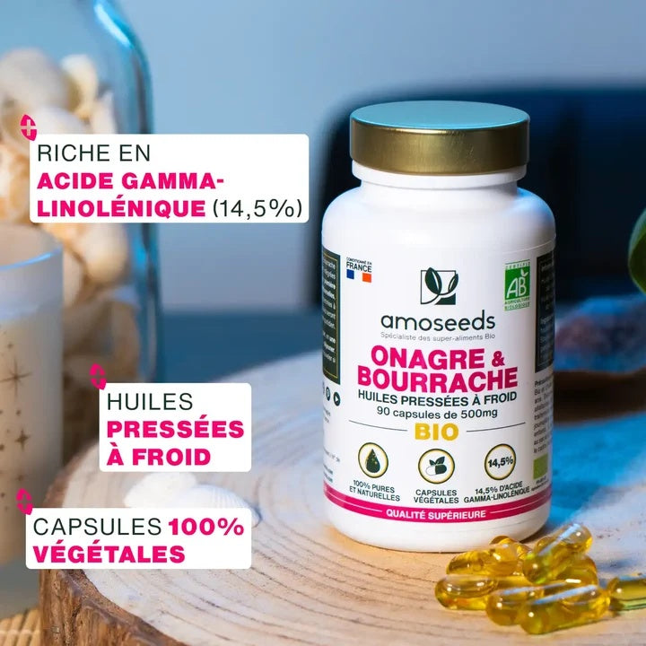 Huile d’Onagre & Bourrache Bio – 90 capsules – Amoseeds