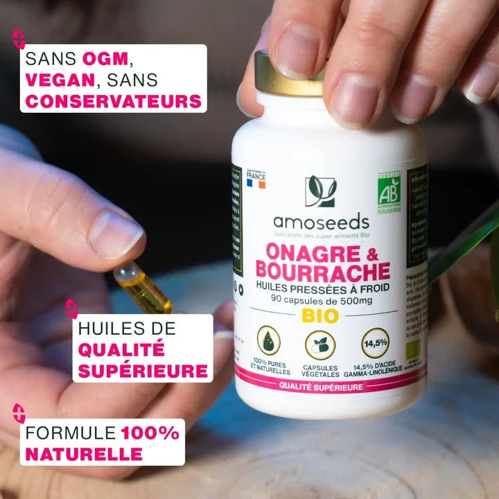 Huile d’Onagre & Bourrache Bio – 90 capsules – Amoseeds