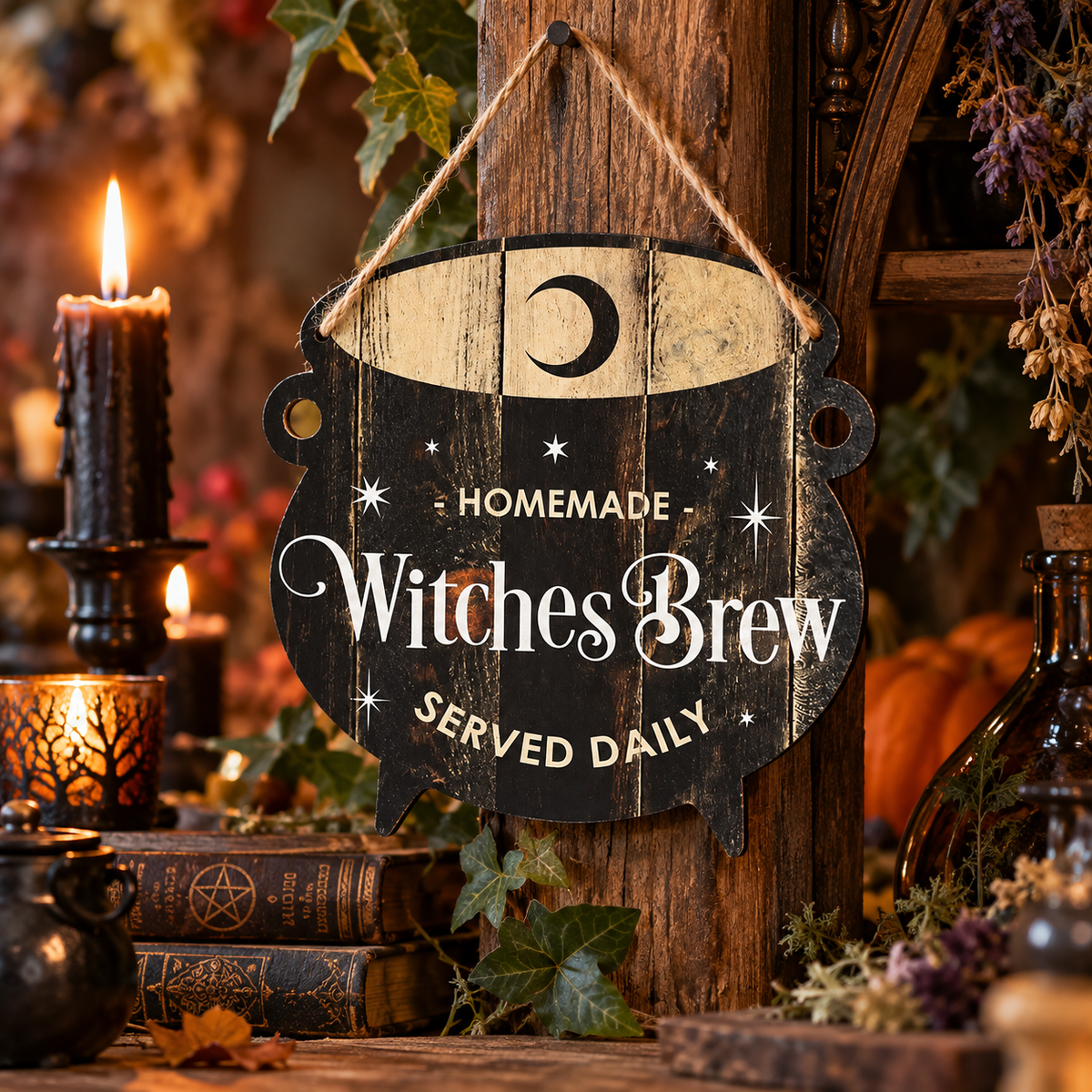 Panneau Witches Brew en forme de chaudron