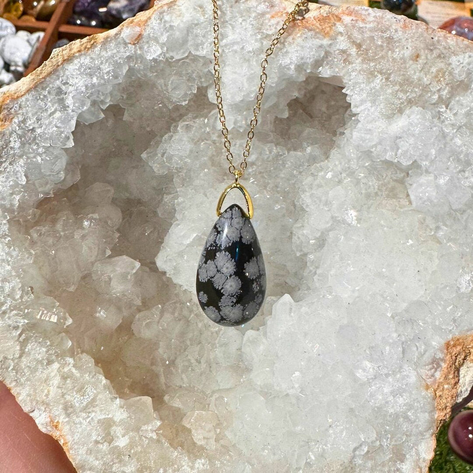 Pendentif Goutte Obsidienne Neige