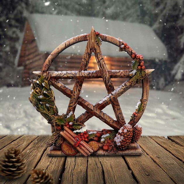 Statuette Pentagramme Yule : Décoration Wicca Hiver