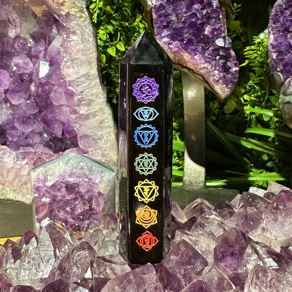 Pointe Obsidienne Noire 7 Chakras