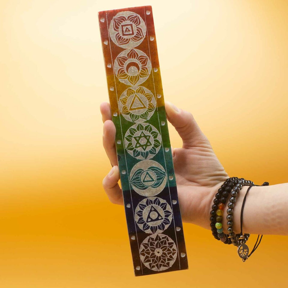Porte Encens en Pierre Stéatite - 7 CHAKRAS