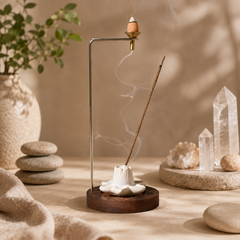 Porte-Encens « Lotus Sérénité » – Bois & Céramique