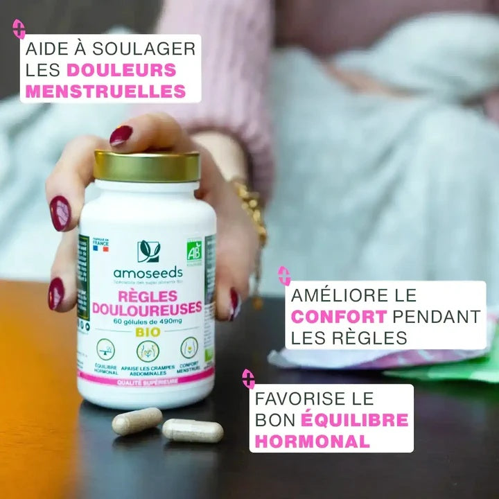 Complexe Règles Douloureuses Bio – Framboisier, Achillée Millefeuille & Gattilier – 60 gélules