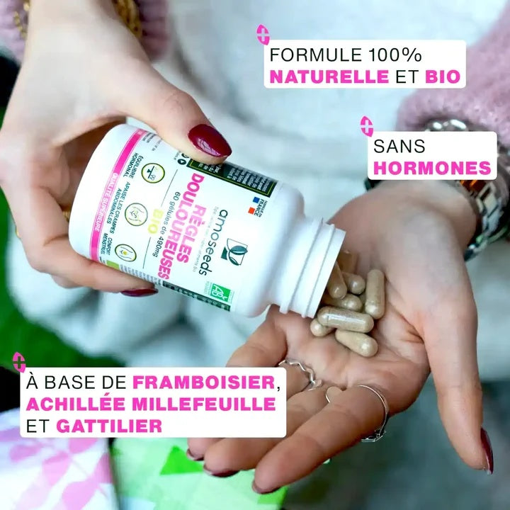 Complexe Règles Douloureuses Bio – Framboisier, Achillée Millefeuille & Gattilier – 60 gélules
