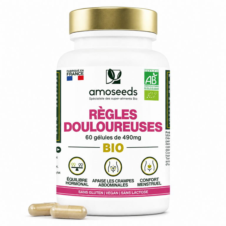 Complexe Règles Douloureuses Bio – Framboisier, Achillée Millefeuille & Gattilier – 60 gélules