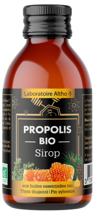 Sirop Propolis Bio aux huiles essentielles bio de Thym thujanol et Pin sylvestre - 200ml