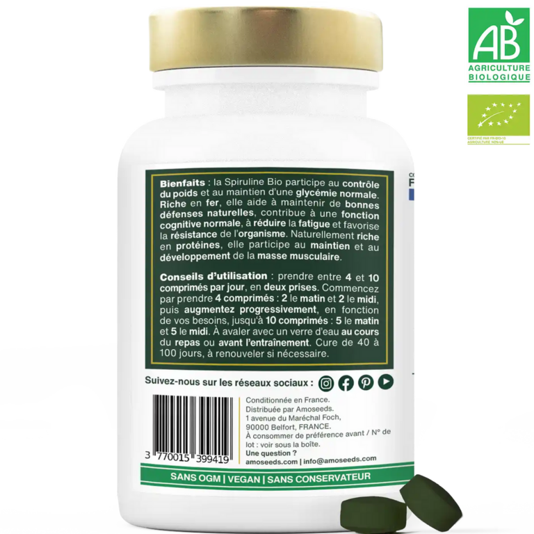 SPIRULINE BIO, 17% Phycocyanine - 400 COMPRIMÉS