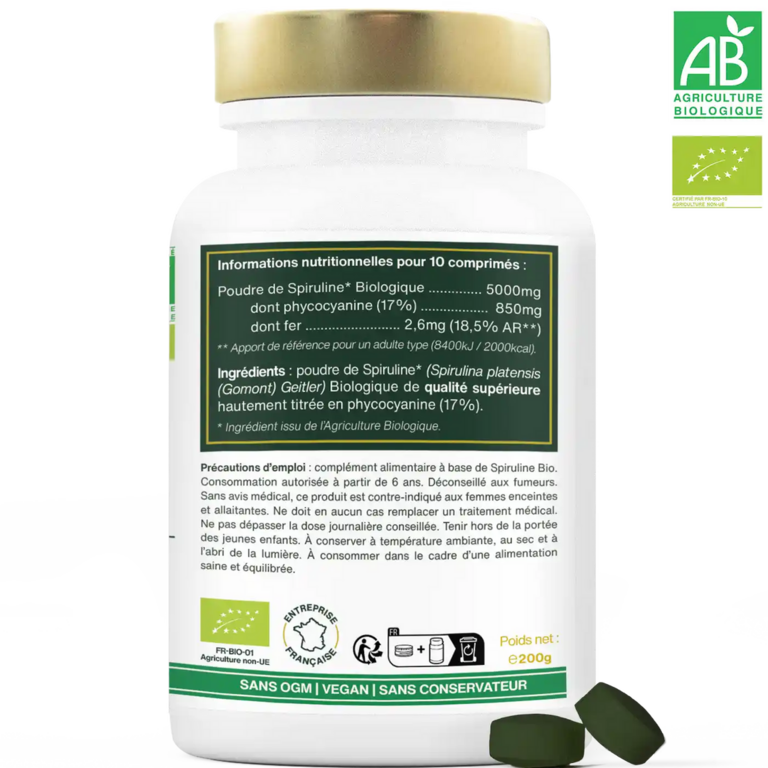 SPIRULINE BIO, 17% Phycocyanine - 400 COMPRIMÉS