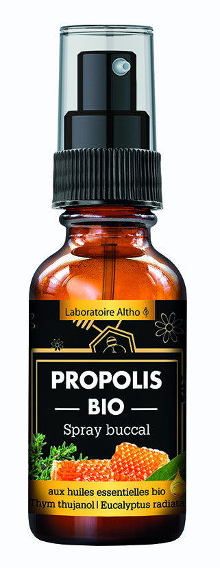 Spray Propolis Bio aux huiles essentielles bio de Thym Thujanol et Eucalyptus Radiata - 30ml
