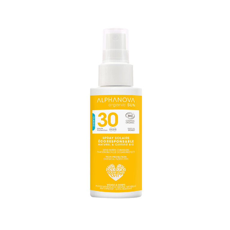 Spray Crème Solaire Certifiée BIO Adultes Haute Protection SPF 30 - Format de Poche