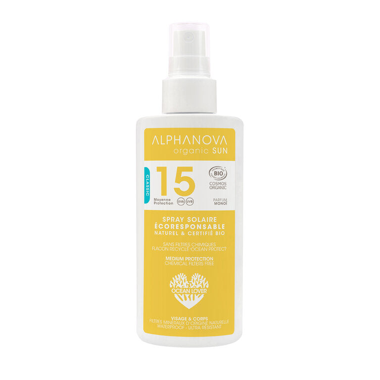 Spray Crème Solaire Certifiée BIO Adultes Haute Protection SPF 15