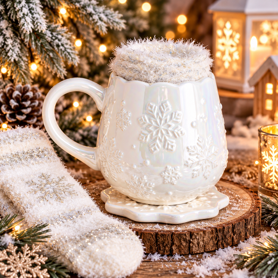 Ensemble Tasse, Soucoupe & Chaussettes Flocon de Neige
