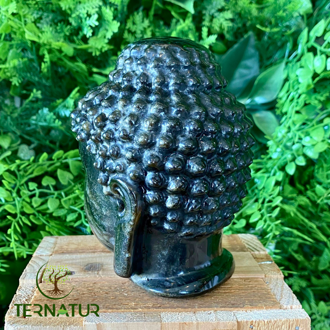 Tête de Bouddha Obsidienne Dorée