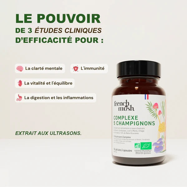 Complexe 5 Champignons Lion's mane, Chaga, Reishi, Cordyceps, Shiitaké